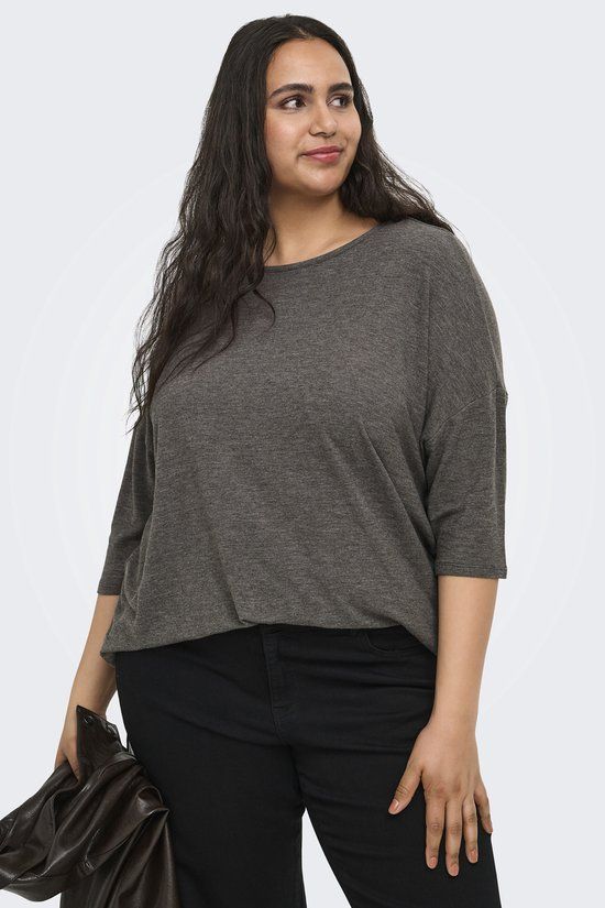 ONLY CARMAKOMA ONLY shirt 3/4 mouw ronde hals Coffee Bean/Melange