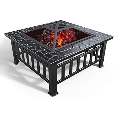 VOUNOT Vuurplaats voor de tuin, 3-in-1, voor buiten en haard en grill, 81 x 81 x 45 cm, zwart