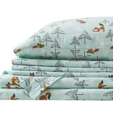 Comfort Spaces Katoen Flanel Ademend Warm, Diepe Pocket Lakens met Kussensloop Beddengoed, Queen, Seafoam Foxes 4 Stuk