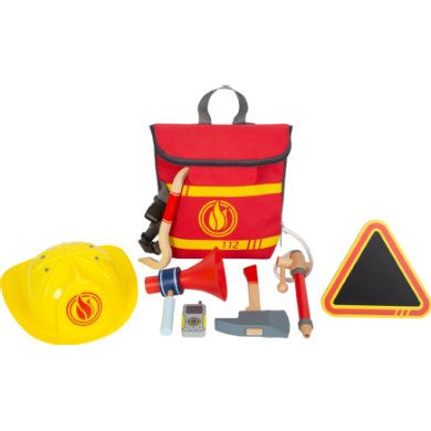 Small Foot brandweer rugzak met accessoires, houten brandweer speelgoed voor rollenspel, voor kinderen vanaf 3 jaar, 12361