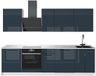 Vicco Complete keukeneenheid Fame-Line, Donkerblauw hoogglans/Wit, 280 cm, WB Marmer