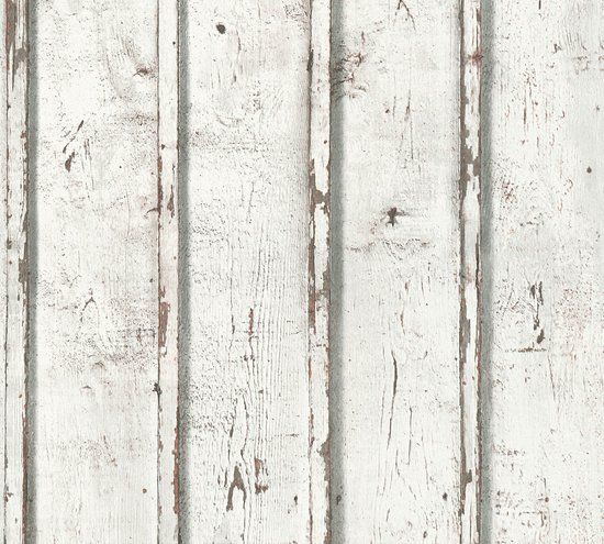 A.S. Création VERWEERDE HOUTEN PLANKEN BEHANG - Wit Crème Grijs - Industrieel - Vliesbehang