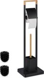 Merkloos Relaxdays Toiletaccessoires Set - Bamboe & RVS - Vrijstaande WC-Rolhouder & Toiletborstel - Zwart/Natuur