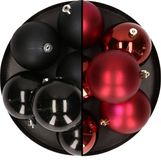 Merkloos / Sans marque Kaemingk B.V. 12x stuks kunststof kerstballen 8 cm mix van zwart en donkerrood