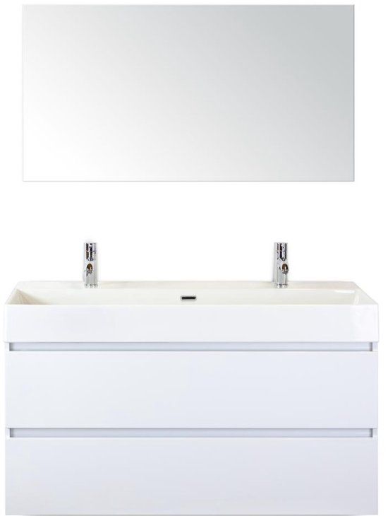 BES LED Maxx XL Badmeubelset 120 cm - Wit Hoogglans - Wastafel Kube Enkel 2 Kraangaten met Spiegel