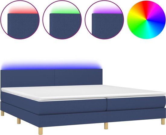 vidaXL Boxspring met matras en LED stof blauw 200x200 cm