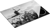 Chefcare Inductie Beschermer Roze Tulpen Bloemenveld - met Windmolen - Zwart Wit - 75x50 cm - Inductie Mat