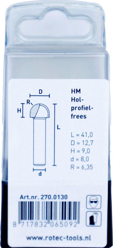 Rotec HM Holprofielfrees S=8,0 D=12,7 R=6,35