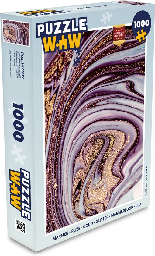 MuchoWow Puzzel Marmer - Roze - Goud - Glitter - Marmerlook - Luxe - Legpuzzel - Puzzel 1000 stukjes volwassenen - Sinterklaas cadeautjes - Sinterklaas voor grote kinderen