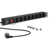 Stekkerdoos met 8 stopcontacten, rackbaar, 19 inch, met schakelaar, kabel 1,80 m