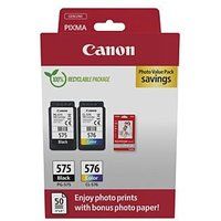 Canon Pack met 2 inktcartridges PG-575 zwart en CL-576 kleur + 50 vellen fotopapier