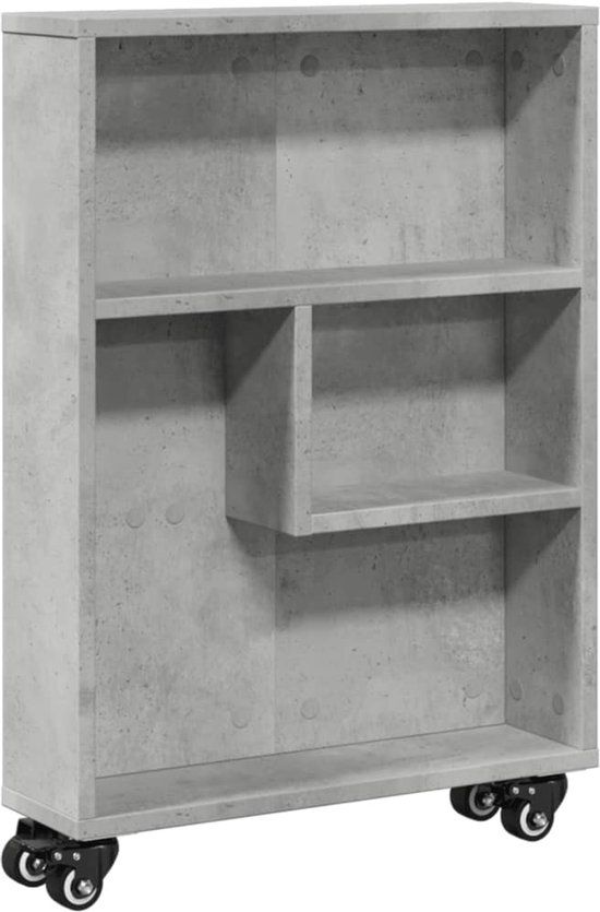 vidaXL Opbergtrolley smal 48x13x68 cm bewerkt hout betongrijs