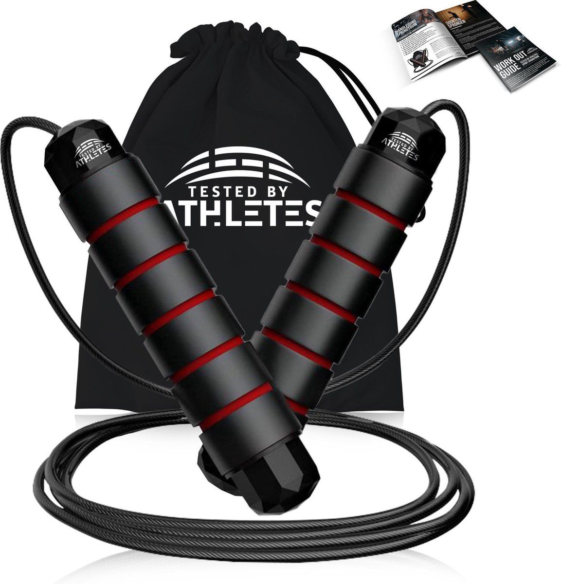 Tested by Athletes Professioneel Sport Springtouw - 310gr & Verstelbaar - Zwart