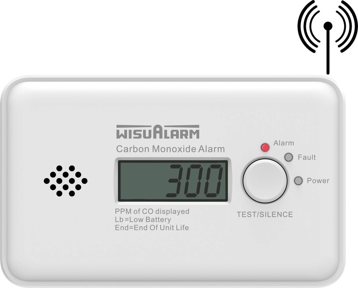 WisuAlarm GC20B-R8 Draadloos koppelbare koolmonoxidemelder - 7 jaar batterij - 10 jaar Figaro® sensor - LCD display - Voldoet aan Europese norm