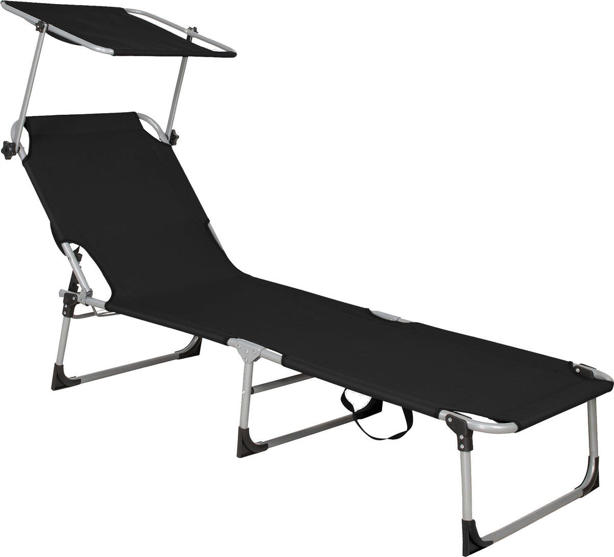 springos Ligbed | Ligstoel | Zonnebed | Inclusief Luifel | Zwart