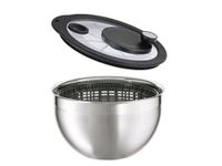 RÖSLE slacentrifuge met glazen deksel, Ø 24 cm, roestvrij staal 18/10, 2-ton gepolijst, zwengelaandrijving, volledig demonteerbaar, vaatwasmachinebestendig