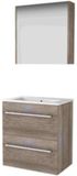 Basic Line Comfort 39 Badkamermeubelset - Ondiep - 60 x 39 cm - Met Grepen - 2 Lades - Keramische Wastafel - 1 Kraangat - Spiegelkast - Scotch Oak