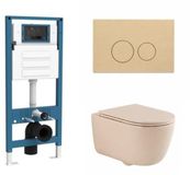 QeramiQ Dely Swirl Toiletset - inbouwreservoir Qeramiq Flush - slim zitting - kunststof beige bedieningsplaat - ronde knoppen - beige