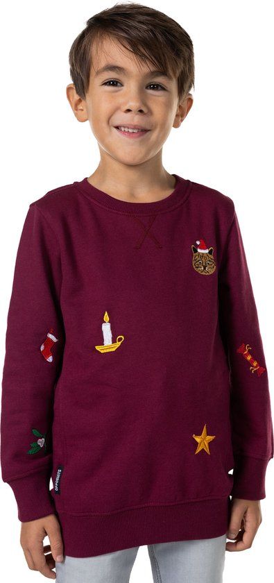 OppoSuits Deluxe X-Mas Icons - Burgundy - Kids Kerst Sweater - Rood - Maat 8 Jaar