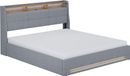 Vitalispa Christin lit rembourré – 180x200 avec LED, port USB et matelas Gris/chêne