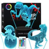 Merkloos 3D nachtlampje - Dinosaurus - Afstandsbediening - 16 kleuren - USB en AAA