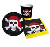 Party Ciao Party Tableware Set pirates Pirate Party for 8 people (36 pcs: 8 plates Ø18cm, 8 cups 200ml, 20 napkins 33x33cm) in eco-friendly compostable paper