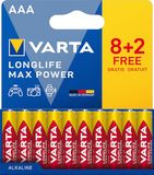 VARTA Batterijen AAA, 10 stuks (8+2), Longlife Max Power, alkaline, 1,5 V