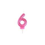 Homéa Glitter Birthday Candle Number 6 H 7.5 cm Pink
