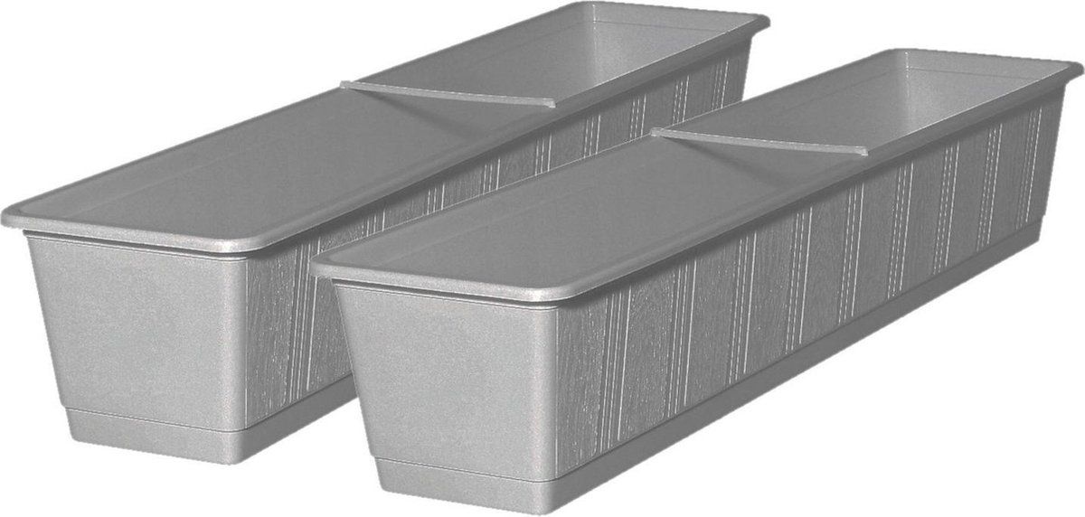 Geli Set van 2x stuks plantenbakken licht grijs rechthoekig 80 x 17,5 x 14,5 cm - Bloembakken/plantenbakken voor binnen/buiten