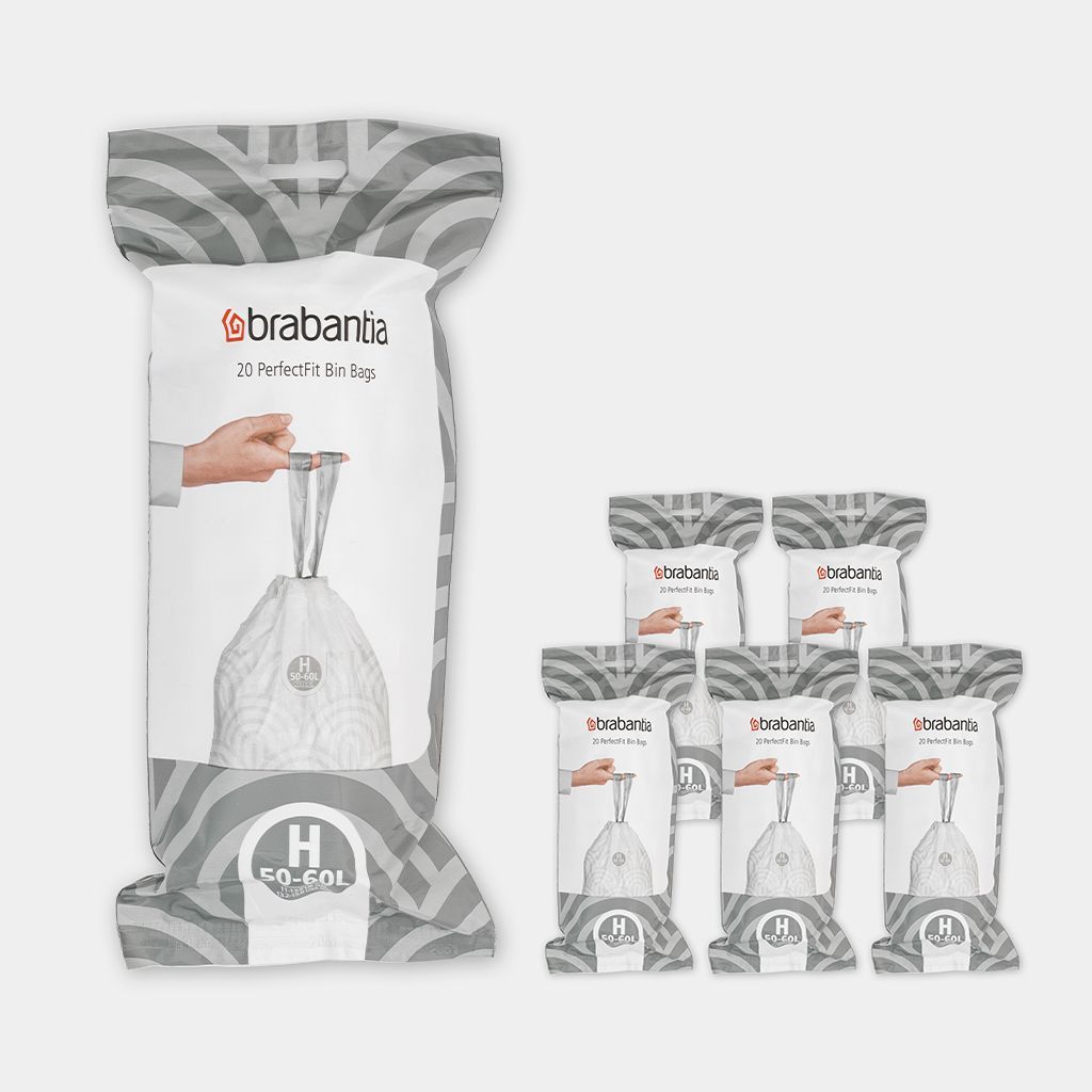 Brabantia PerfectFit Vuilniszakken - 50/60 l - Code H - 6 rollen x 20 stuks - White