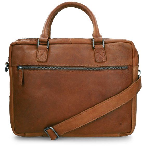 Manfield - 18 inch cognac leren laptoptas