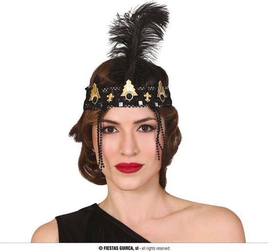Fiestas Guirca Charleston Hoofdband - Zwart/Goud - Unisex - Volwassenen