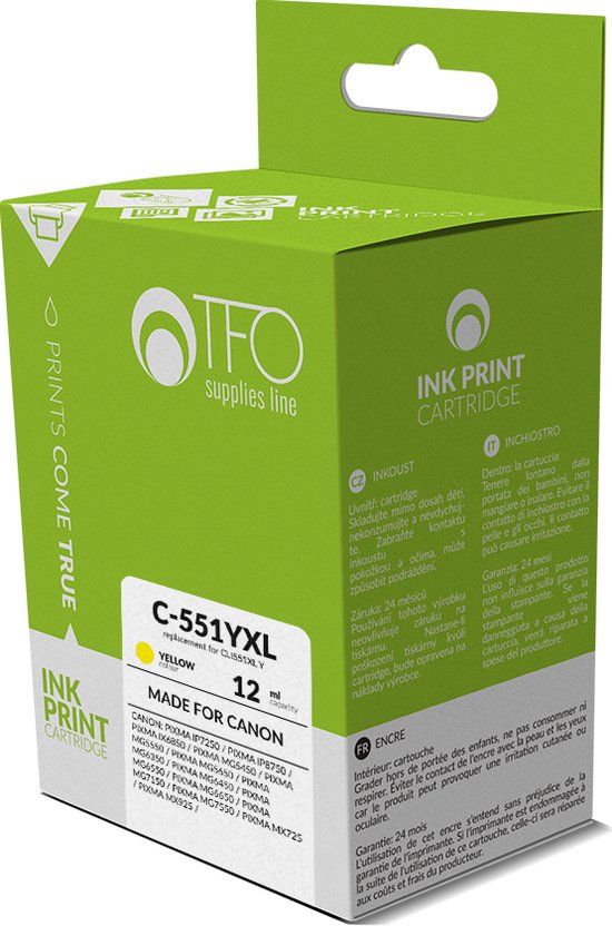 TELFORCEONE Inktcartridge, compatibel met Canon C-551YXL (CLI551XL Y), 12 ml, geel