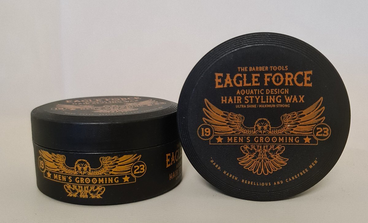 THE BARBER MAN Eagle Force Wax 2 x 150 ML - Aquatic Design - Ultra Shine - Maximum Strong - Haar Wax - Hair Styling Wax - Frisse Haar Wax