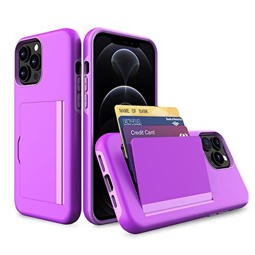 GORJO Creditcard Beschermende Portefeuilles Case Voor iPhone 13 12 11 Pro Max Voor iPhone 13 mini x xr xs 6 6s 7 8 Plus se 2020 Achterkant Coque, Paars, Voor iphone 11 Pro