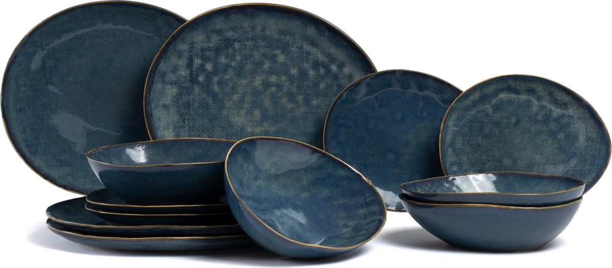 Cosy & Trendy Aicha Blue Serviesset - 12-Delig - Aardewerk - Blauw