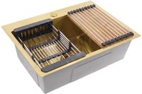 Rea - Stalen Spoelbak Met Accessoireset 3-delig Liam Brush Gold Zwarte accessoires