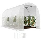 Serre tunnel de jardin 7m², serre de jardin tunnel avec porte et 6 fenêtres, bâche PE 140 g/m² 350 x 200 x 200 cm blanc