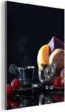 MuchoWow Aluminium Schilderij Industrieel - Rustiek - Fruit - Kaas - Tafel - Stilleven - 60x80 cm - Dibond