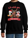 Bellatio Decorations Kersttrui/sweater voor jongens/meisjes - we wish you - zwart - Kerst diertjes 122/128