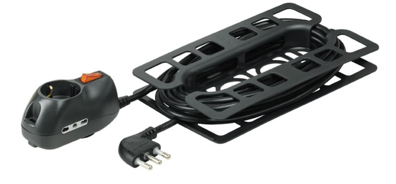 BTicino 3633GB Stekkerdoos - Zwart - 3m Kabel - Met Aan/Uit Schakelaar