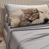 PETTI Artigiani Italiani - Beddengoed dieren met katten en honden van katoen met kussenslopen in digitale print, beddengoed voor tweepersoonsbed, lichtgrijs, 100% Made in Italy