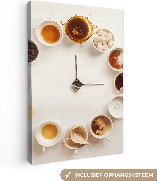 OneMillionCanvasses Canvas schilderij - Klok - Koffie - Drinken - 40x60 cm