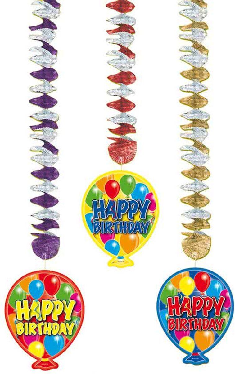 Folat Hangdeco Balloons Happy Bday 3x - Meerkleurig