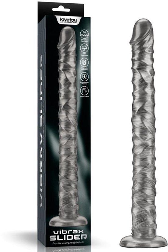 LoveToy Vibrax Slider Lange Vibrerende Anaal Dildo 40,5 cm Zilver