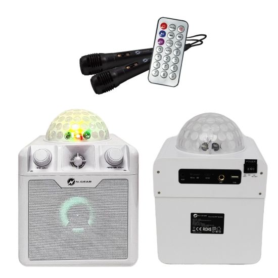 N-GEAR Disco Block 410 - Bluetooth Speaker - Karaokeset - Partybox met 2 Microfoons - Wit