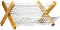Metaltex Opvouwbaar afdruiprek met houten frame - wit/hout/metaal - 37x42x5 cm