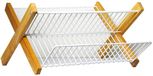 Metaltex Opvouwbaar afdruiprek met houten frame - wit/hout/metaal - 37x42x5 cm