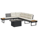 vidaXL 2-delige Loungeset met kussens, polyrattan en glas, zwart