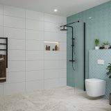 Fortifura Galeria inloopdouche - 40x200cm - mat glas - wandarm - mat zwart
